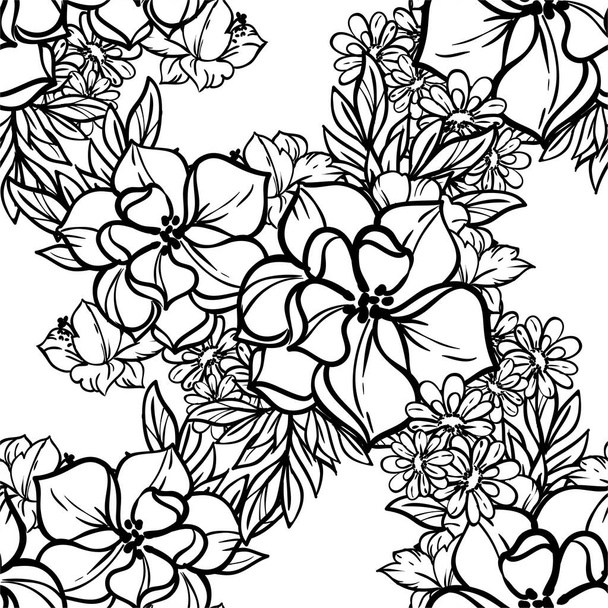 Abstract elegance seamless black and white background with flowers - Vecteur, image