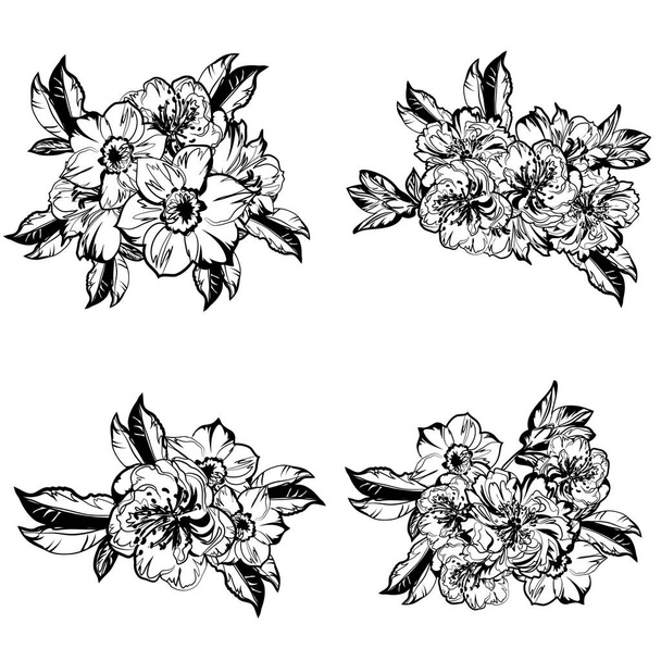 Abstract elegance seamless black and white background with flowers - Vektor, kép