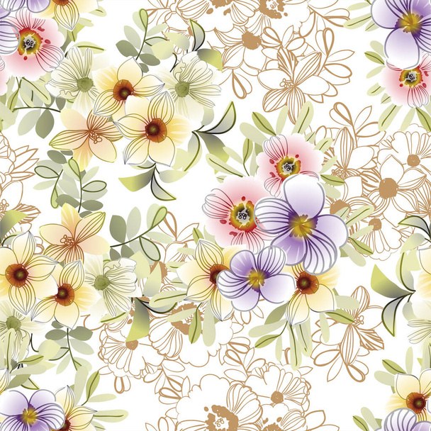Abstract elegance seamless background with flowers - Vector, imagen
