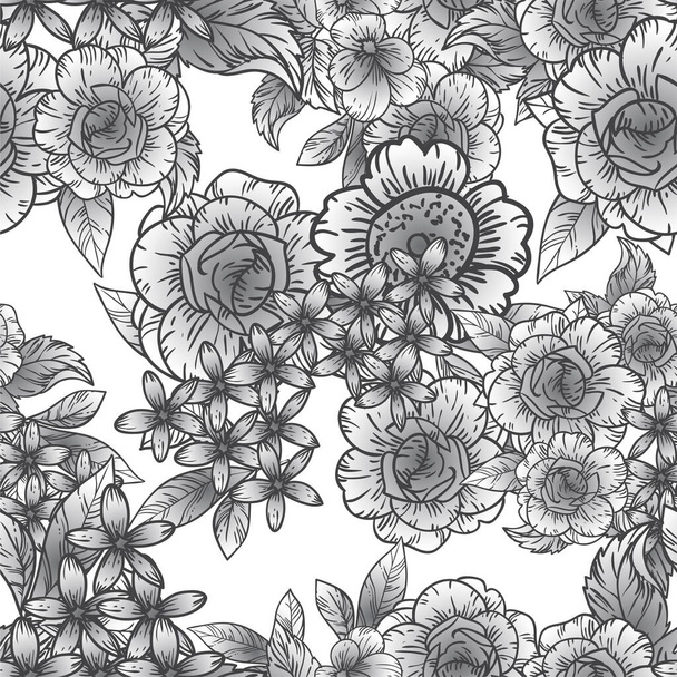 Abstract elegance seamless black and white background with flowers - Vector, Imagen