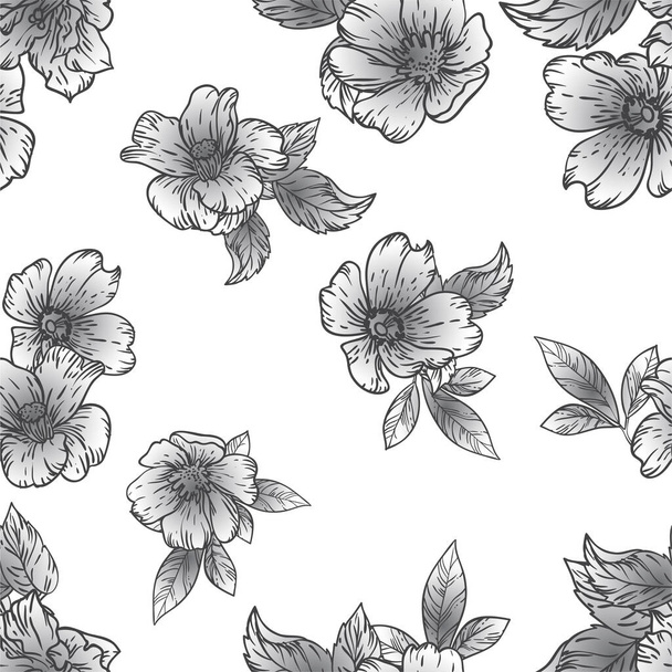 Abstract elegance seamless black and white background with flowers - Vektor, kép