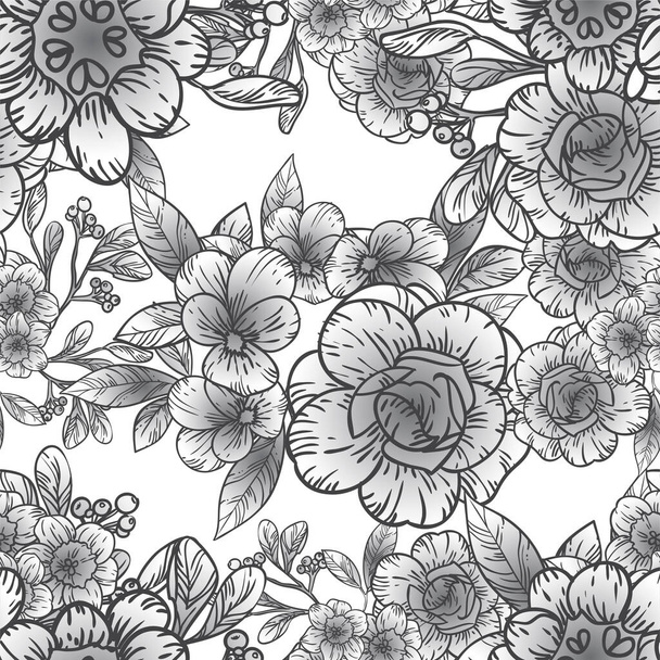 Abstract elegance seamless black and white background with flowers - Vector, afbeelding