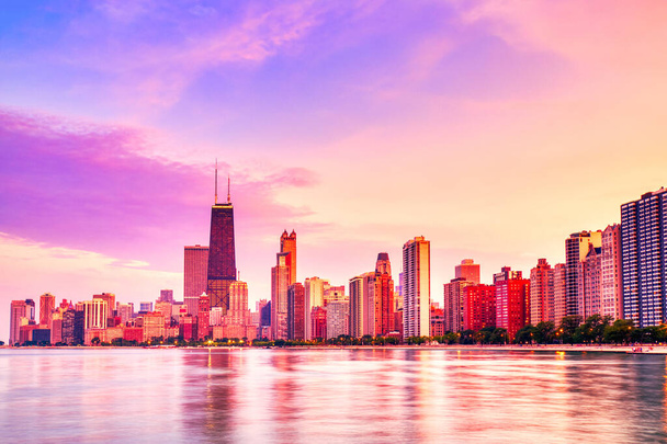 Chicago Skyline στο Epic Sunset, Illinois, ΗΠΑ   - Φωτογραφία, εικόνα