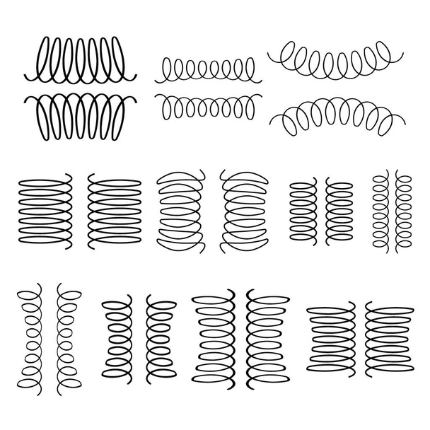 Metal spring set spiral coil flexible icon. Wire elastic or steel spring bounce pressure object design - Vector, Image