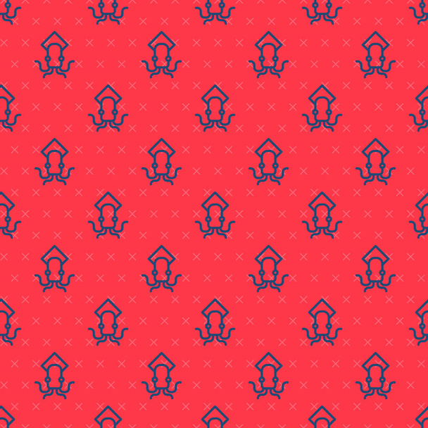 Ligne bleue icône poulpe isolé motif sans couture sur fond rouge. Vecteur. - Vecteur, image
