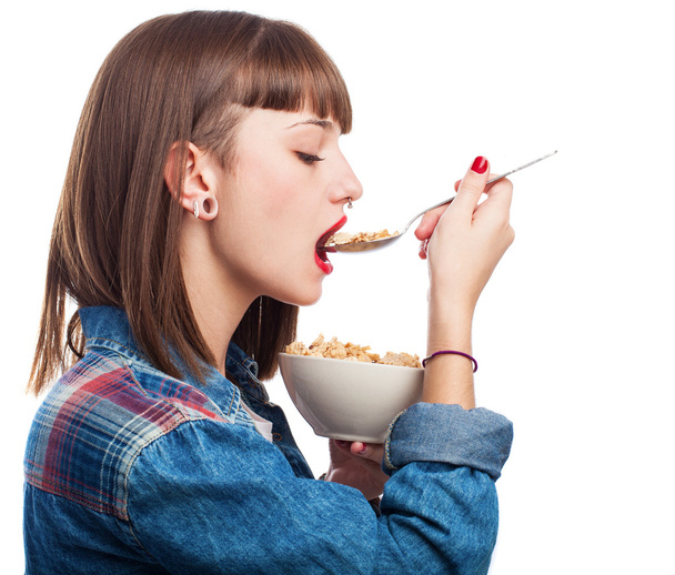 Frau isst Getreide - Foto, Bild