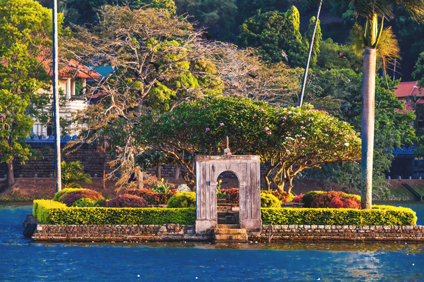 Small island with palm trees in the middle of Kandy lake - Фото, зображення