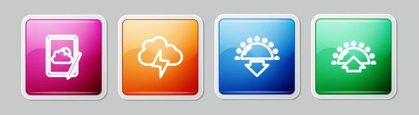 Set line Weather forecast, Storm, Sunset and Sunrise. Colorful square button. Vector - ベクター画像