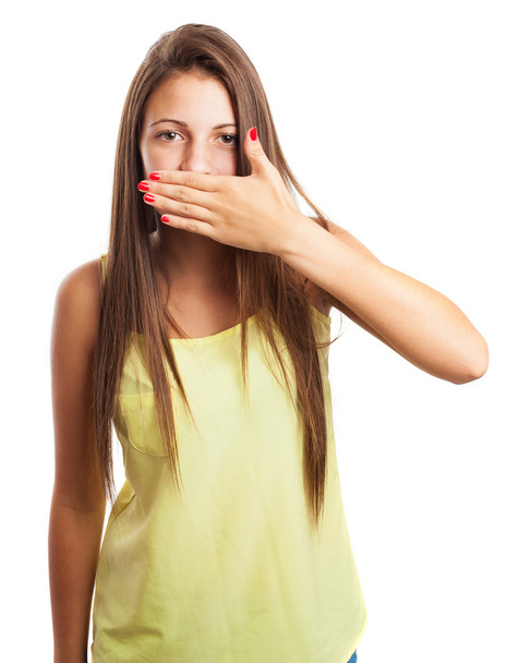 vrouw bedekking mond - Foto, afbeelding