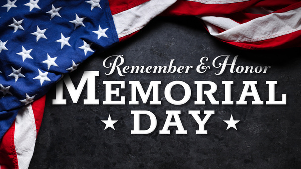 Yhdysvaltain lippu yli Muista ja kunnia Memorial Day Text. Taustakuva USA Memorial Day. - Valokuva, kuva