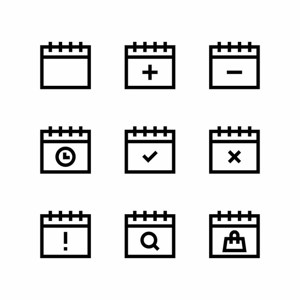 Ícone de calendário definir símbolos de sinal de hora e data e estilo de linha de lembrete de evento - Vetor, Imagem