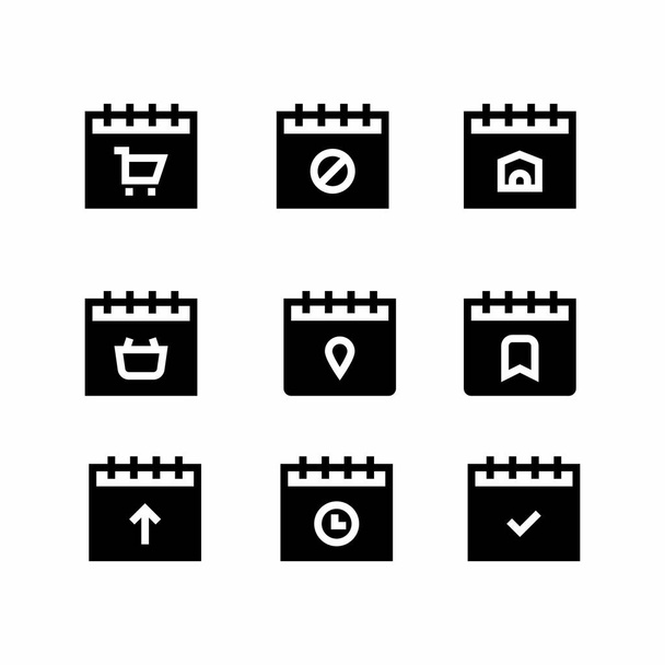 Символы времени и даты значков календарей и напоминания о событиях в стиле глифов - Вектор,изображение
