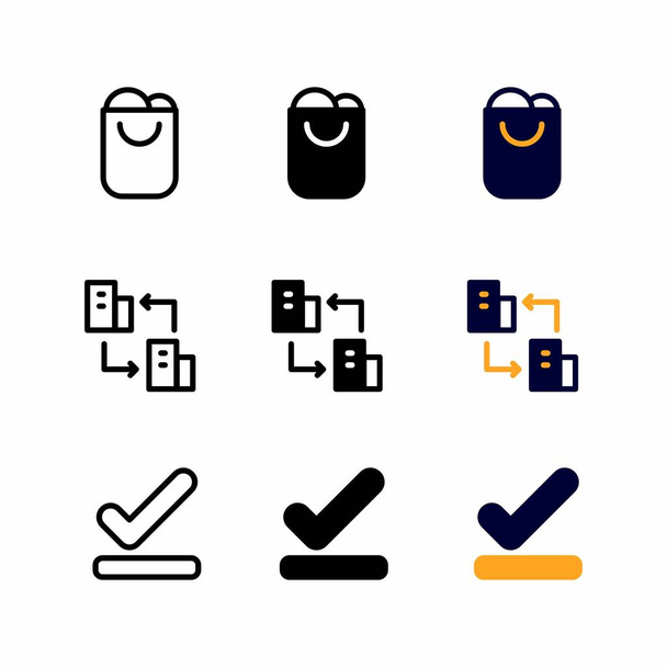 Shopping Bag Icon Set mit drei Stilen für Präsentation, Poster, Banner und Social Media - Vektor, Bild