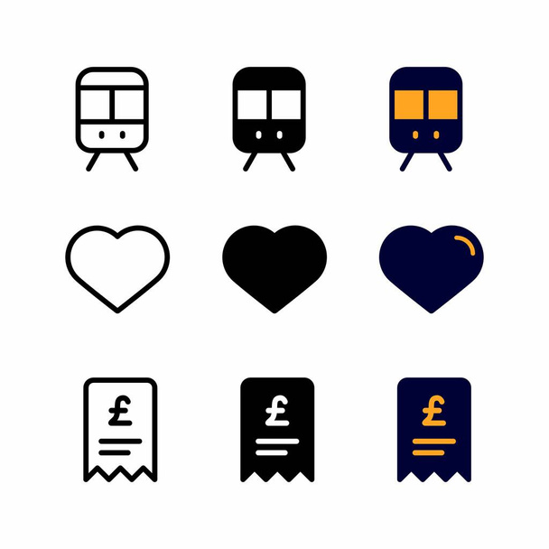 trein icoon set met drie stijl voor presentatie, poster, banner en social media - Vector, afbeelding