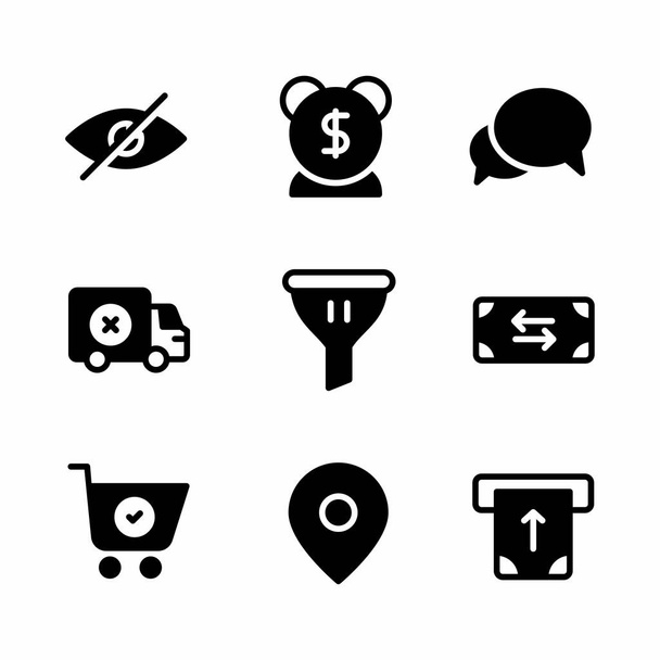 ícone de comércio definido com estilo de glifo para apresentação, banner, e mídias sociais - Vetor, Imagem