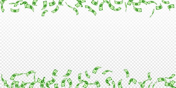 American dollar notes falling. Sparse USD bills on transparent background. USA money. Curious vector illustration. Stunning jackpot, wealth or success concept. - Vector, Imagen