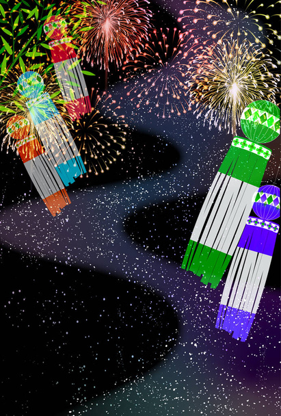 Tanabata Vía Láctea fuegos artificiales fondo  - Vector, imagen
