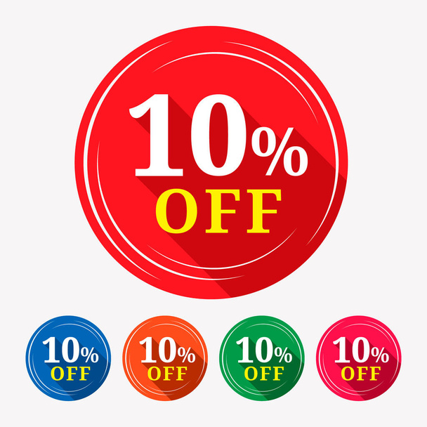 Discount with 10% sale tag isolated in white background. 10% off discount tag, sticker, label, sign, symbol, emblem for promotional advertising campaign. - Vector, afbeelding