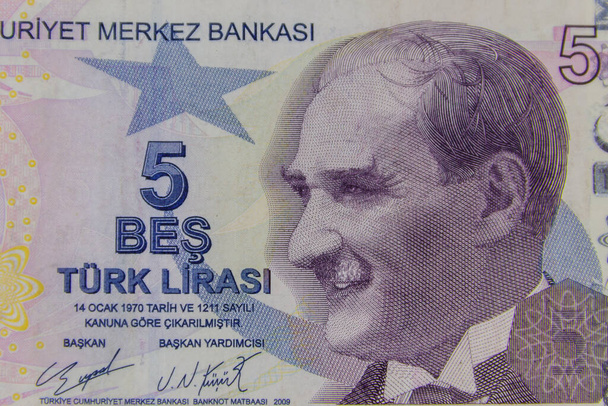 Beş Türk lira banknotunun makro çekimi. - Fotoğraf, Görsel