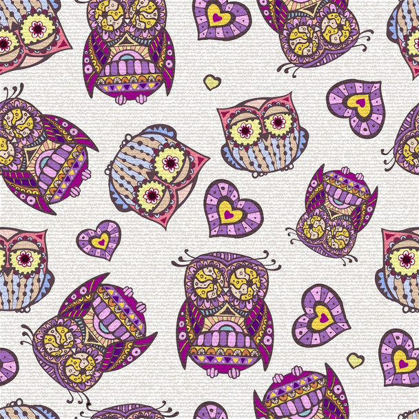 Seamless pattern with decorative owl - Vector, Image