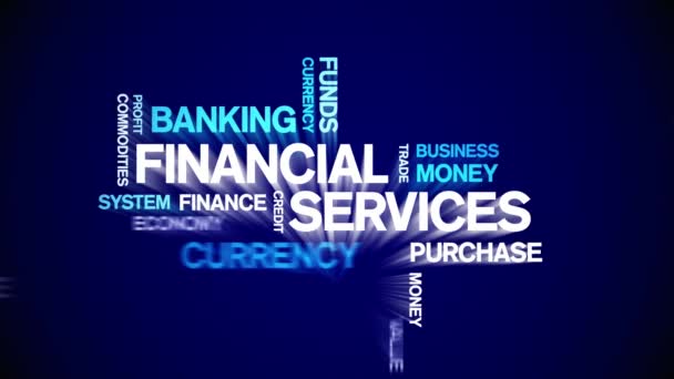 4k Servicios financieros Etiqueta animada Nube de palabras, Animación de texto bucle sin fisuras. - Metraje, vídeo