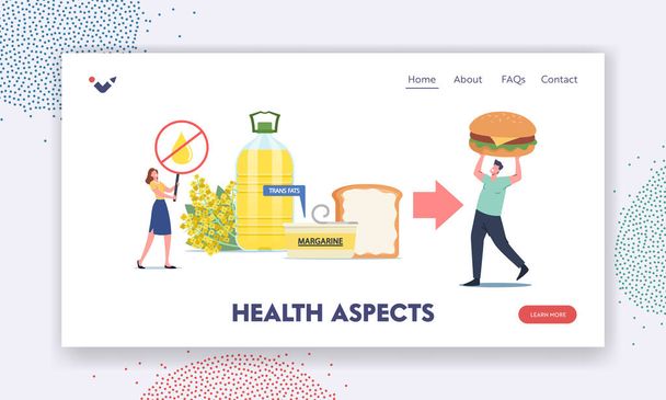 Health Aspects Landing Page Template. Stop Rapeseed Oil, Spread or Cholesterol Products. Unhealthy Trans Fats Eating - Vector, Image
