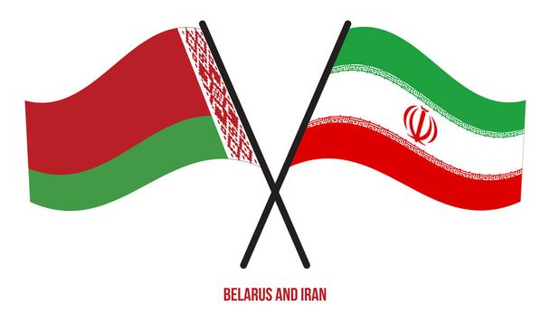 Bielorrusia e Irán banderas cruzadas y ondeando estilo plano. Proporción oficial. Colores correctos. - Vector, Imagen