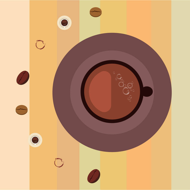 Coffee cup, coffee grains, breakfast concept. Drinks menu for restaurant, vector background. - Vektor, Bild