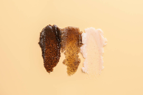 Samples of body scrub on color background - Photo, Image