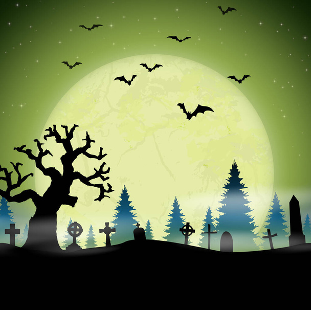 eps vektor temető előtt erdők telihold ijesztő illusztrált elemeket Halloween háttér elrendezések - Vektor, kép