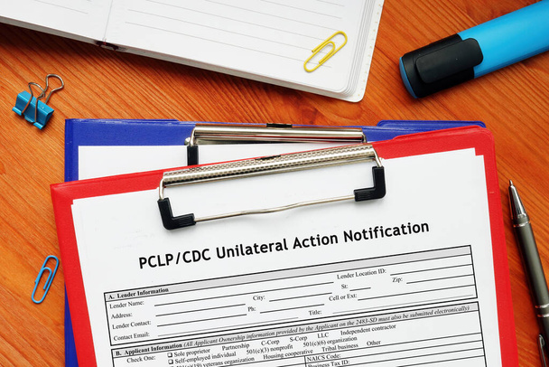 Formulario SBA Notificación de Acción Unilateral PCLP / CDC Liderazgo en Atención Primaria Progra - Foto, imagen