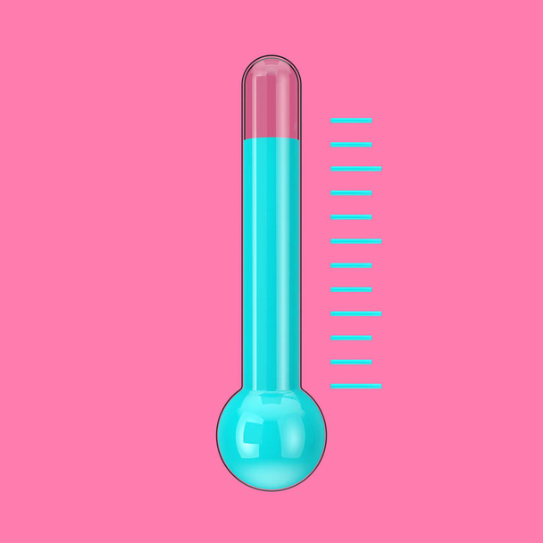 Termometro in vetro blu astratto in stile Duotone su sfondo rosa. 3d Rendering - Foto, immagini