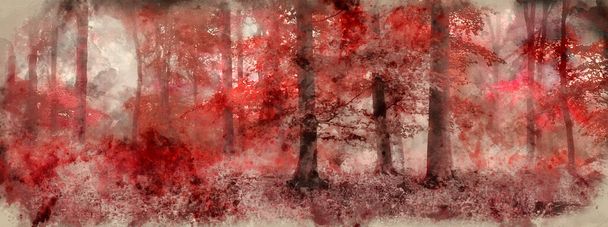 Malarstwo akwarelowe Surreal alternatywny kolor fantasy Jesień Jesień krajobraz leśny konceptualny obraz - Zdjęcie, obraz