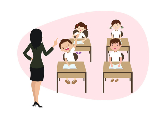 A school with characters Students and teachers in classroom conceptual situations Elementary education cartoon vector picture - Vector, Image
