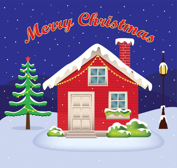 winter merry christmas house vector illustration - Vettoriali, immagini