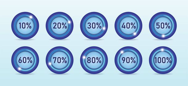 Loading process in different percentage round shape vector illustration in light blue background. - Vetor, Imagem