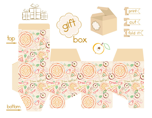 Εκτυπώσιμη δώρο κουτί μηλόπιτα μοτίβο - Διάνυσμα, εικόνα