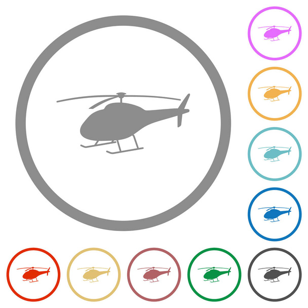 Silueta de helicóptero iconos de color plano en contornos redondos sobre fondo blanco - Vector, Imagen