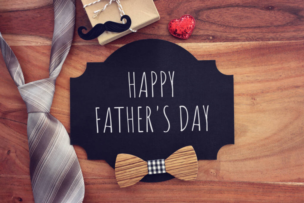 top view image of fathers day composition with vintage father's accessories and blackboard - Zdjęcie, obraz