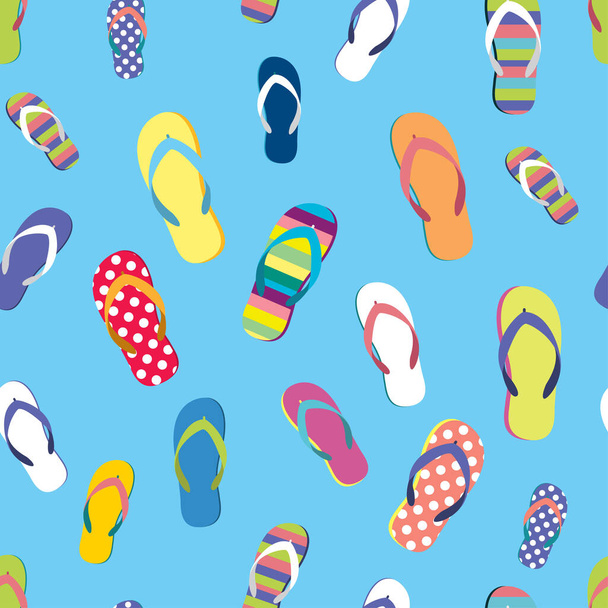 Flip flop color summer pattern. Seamless repeat background. Cartoon flat illustration. - Vector, Image