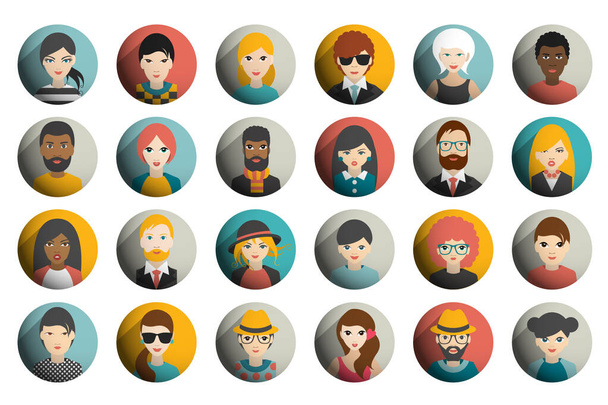 Set of circle persons, avatars, people heads  different nationality in flat style. Vector. - Vector, Image