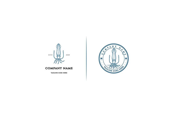 Sello retro vintage del emblema de la insignia de la sepia del calamar para el restaurante del marisco o el vector del diseño del logotipo de la etiqueta del producto - Vector, Imagen