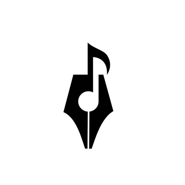Songwriter Logo Konzept Feder mit Musik Note Symbol Vektor Illustration flaches Design isoliert weißen Hintergrund - Vektor, Bild