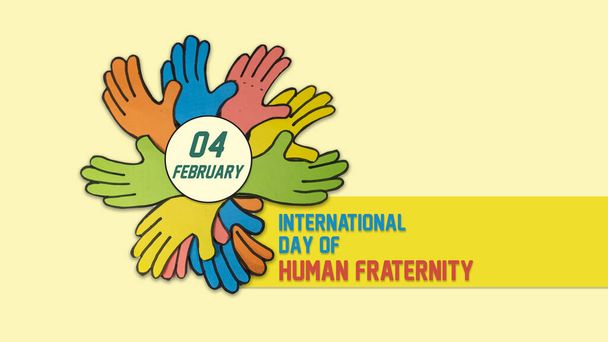 paper cut hand shape made by different colored paper that placed one after another. A creative wishing card idea for international day of fraternity, 4 February. - Photo, Image