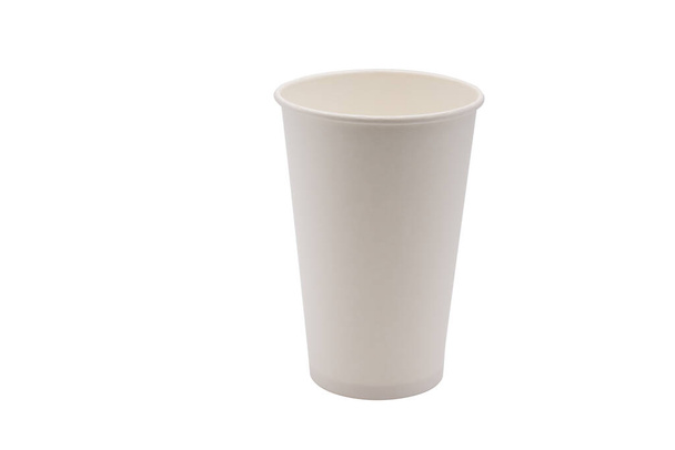 Disposable white paper cup isolated on white background. Takeaway drink - Photo, Image