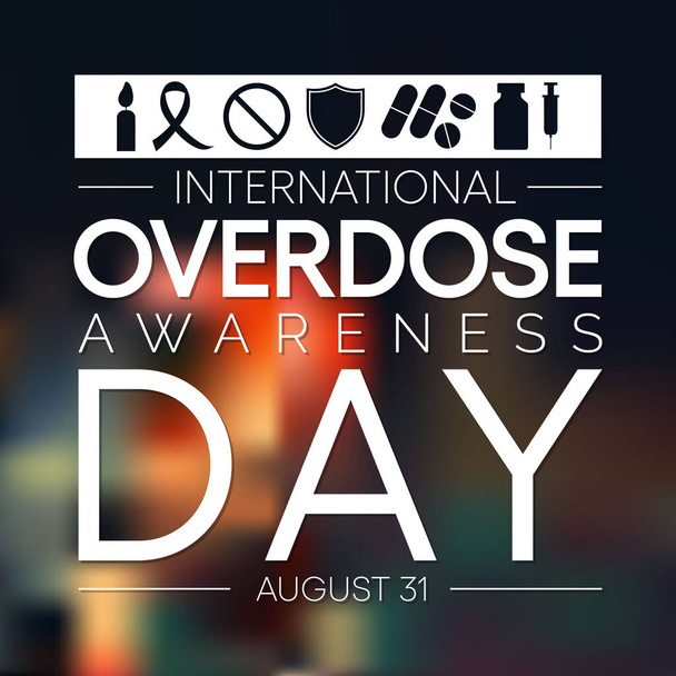 Der Internationale Tag des Bewusstseins für Überdosis (OD) findet jedes Jahr am 8. August statt. Dabei handelt es sich um die Einnahme oder Anwendung eines Medikaments oder einer anderen Substanz in größeren Mengen als empfohlen. Vektorkunst. - Vektor, Bild