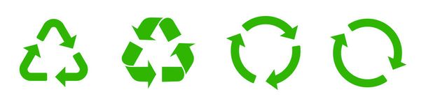 Набор значков вторичной переработки, зеленые стрелки утилизации. Символ экологии, натуральности, чистоты. Векторный набор для вашего дизайна. EPS 10 - Вектор,изображение