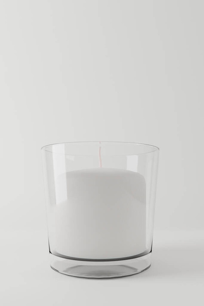 αρωματικό κερί σε γυάλινο βάζο σε λευκό χρώμα. 3D ρεαλιστική απεικόνιση. - Φωτογραφία, εικόνα