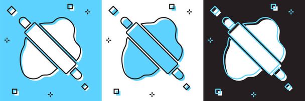 Set Rollende pin op deeg pictogram geïsoleerd op blauw en wit, zwarte achtergrond. Vector - Vector, afbeelding
