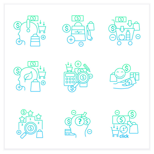 Mindful spendings gradient icons set - Vector, Image